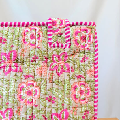 Hand Block Printed Quilted Cotton Mini Tote - Komal