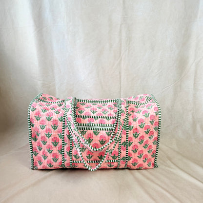 Hand Block Printed Quilted Cotton Duffel - Moha