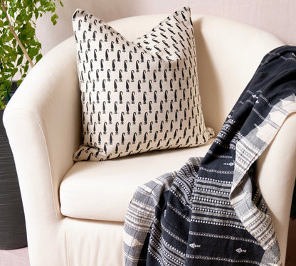 Amba - Hand Block Printed Linen Pillow Cover (Peat)