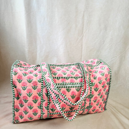 Hand Block Printed Quilted Cotton Duffel - Moha