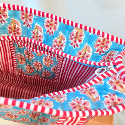 Hand Block Printed Quilted Cotton Mini Tote - Ragini