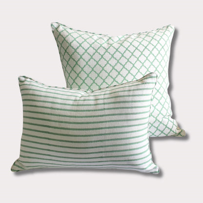 Jaali - Hand Block Printed Linen Pillow Cover (Jade Green)