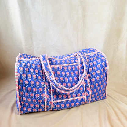 Hand Block Printed Quilted Cotton Duffel - Avani