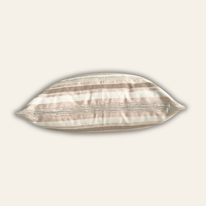 Hand-loomed silk throw pillow cover with striped pattern