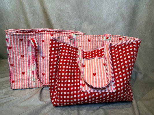 Quilted Cotton Reversible Tote - Pink and Red