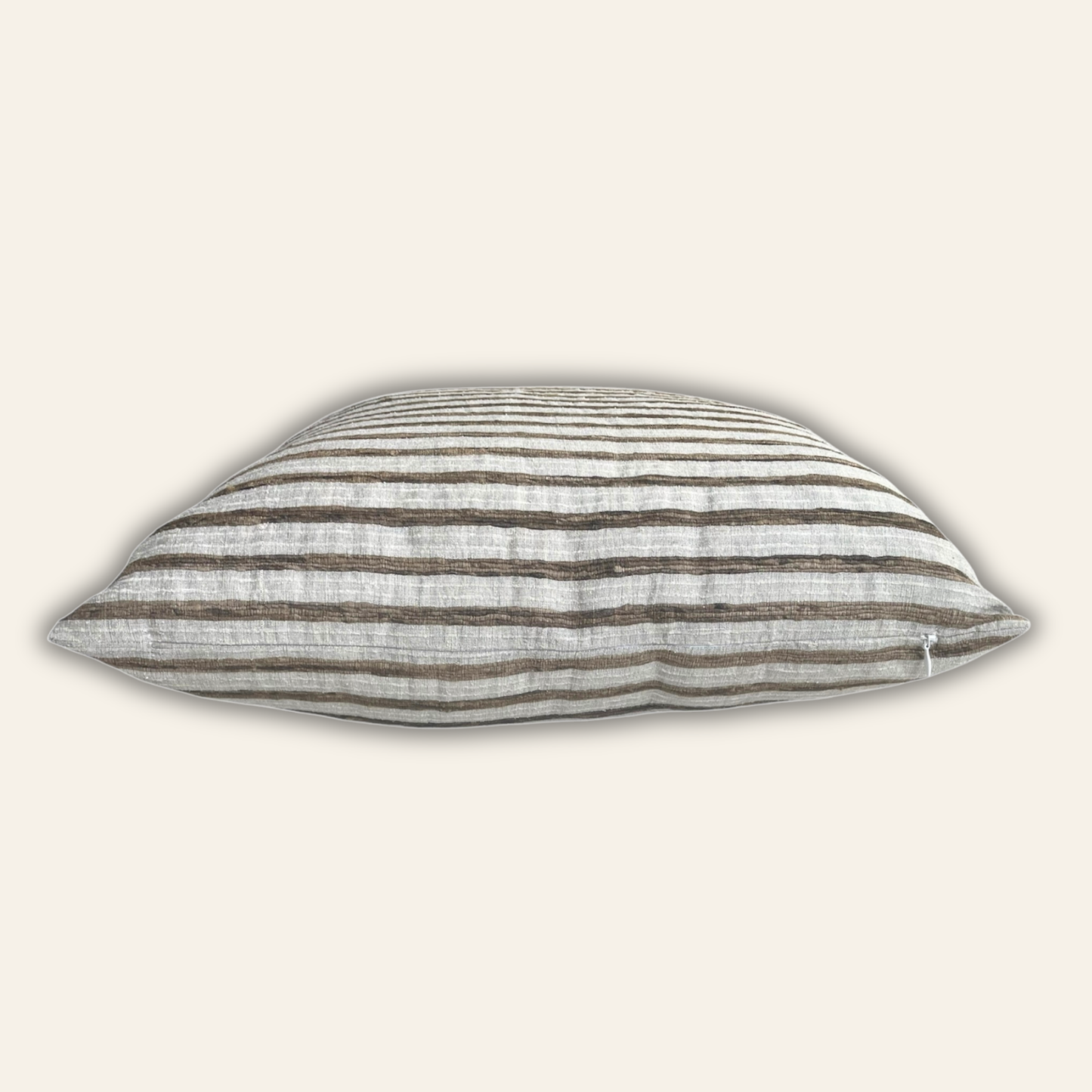 Hand-loomed slub silk pillow cover with horizontal stripes