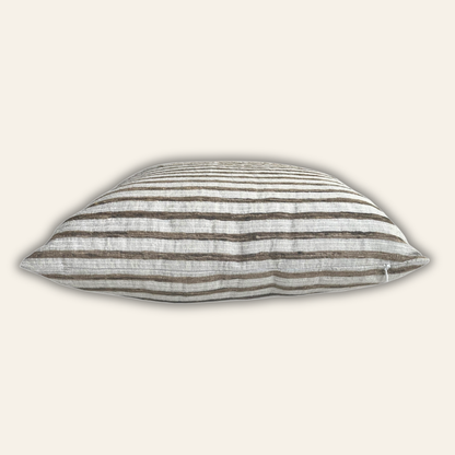 Hand-loomed slub silk pillow cover with horizontal stripes
