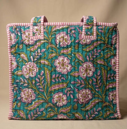 Hand Block Printed Quilted Cotton Mini Tote - Megha