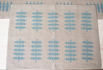 Parṇa - Hand Block Printed Linen Placemats (Set of 4) (Light Blue)