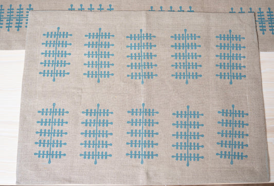 Parṇa - Hand Block Printed Linen Placemats (Set of 4) (light blue)