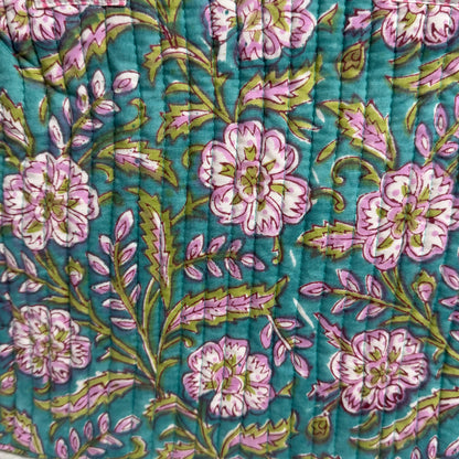 Hand Block Printed Quilted Cotton Mini Tote - Megha