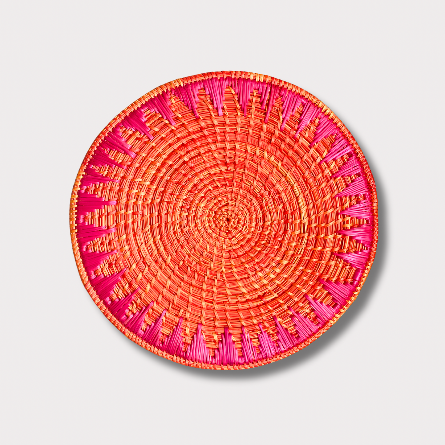 Sikki Grass Handwoven Round Mat (Orange & Pink, 14”)