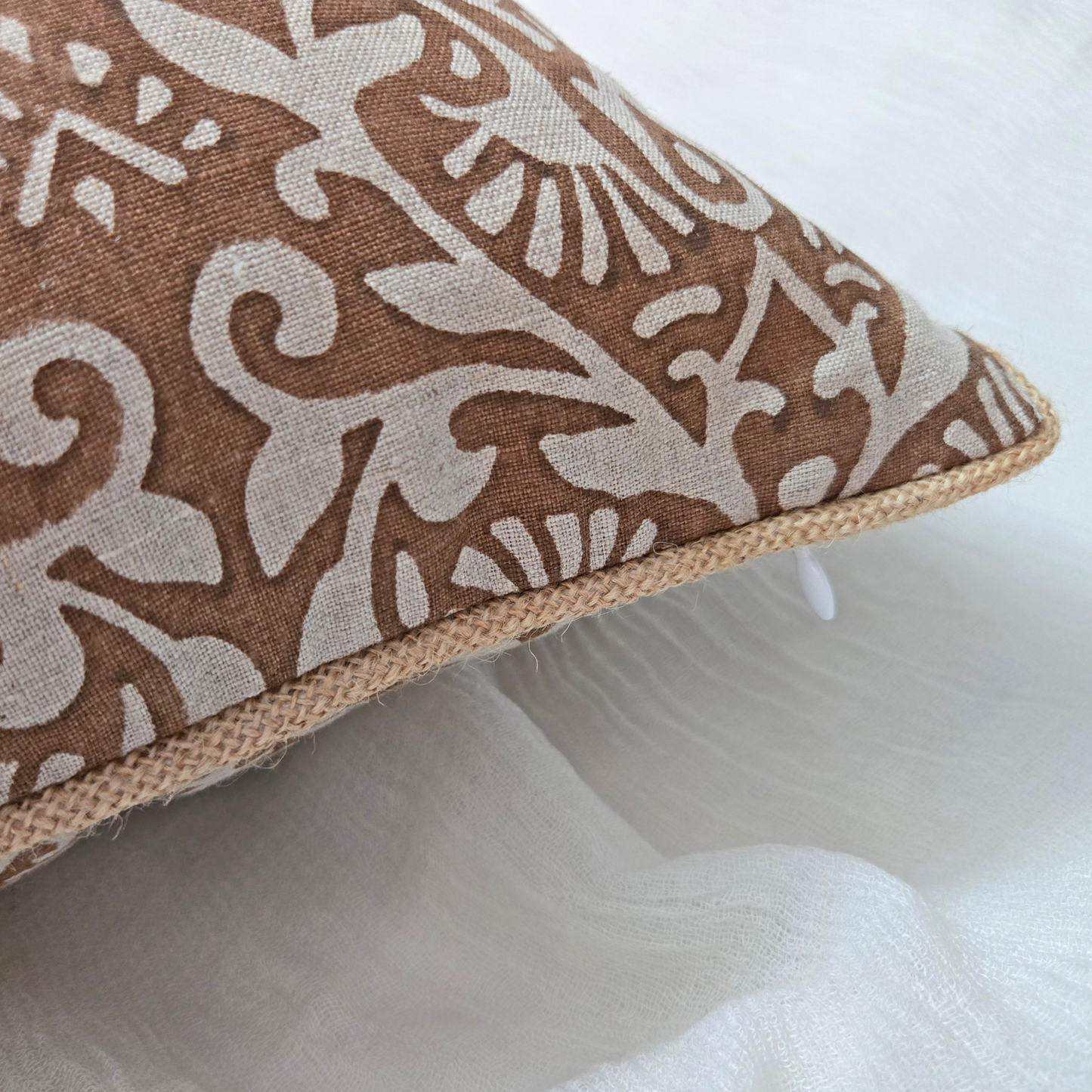 Bhumi - Hand Block Printed Linen Pillow Cover (Earthy Brown, Beige)