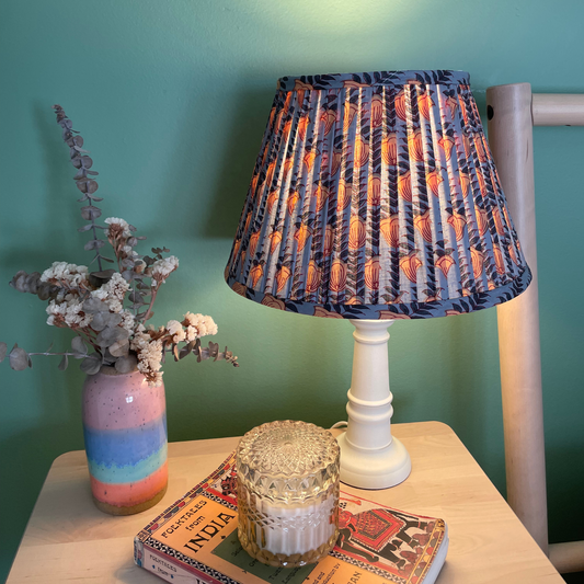 Hand Block Printed Fabric Lampshade - Soft Gray, Mustard