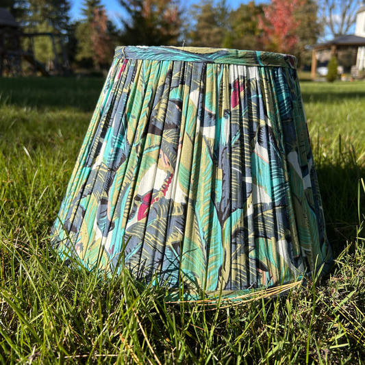 Hand Block Printed Fabric Lampshade - Green Leaves