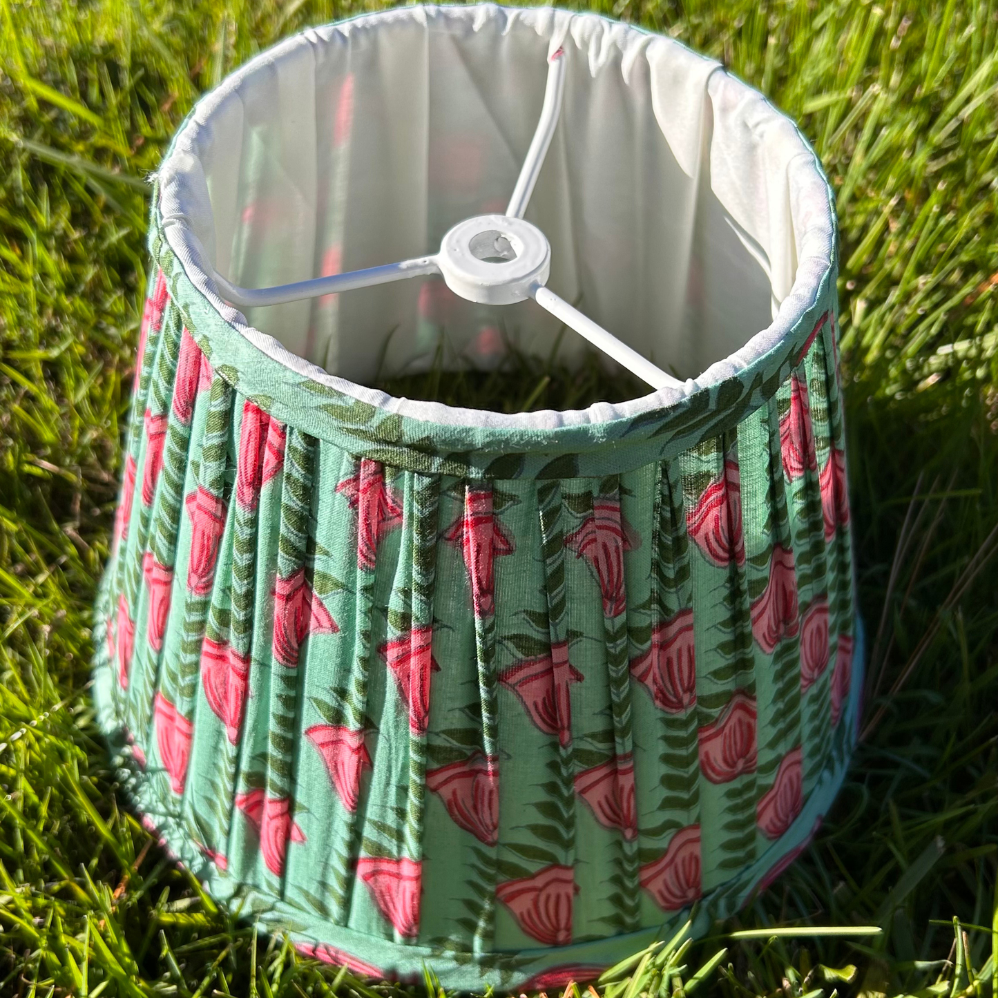 Hand Block Printed Fabric Lampshade - Green, Pink