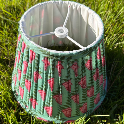 Hand Block Printed Fabric Lampshade - Green, Pink