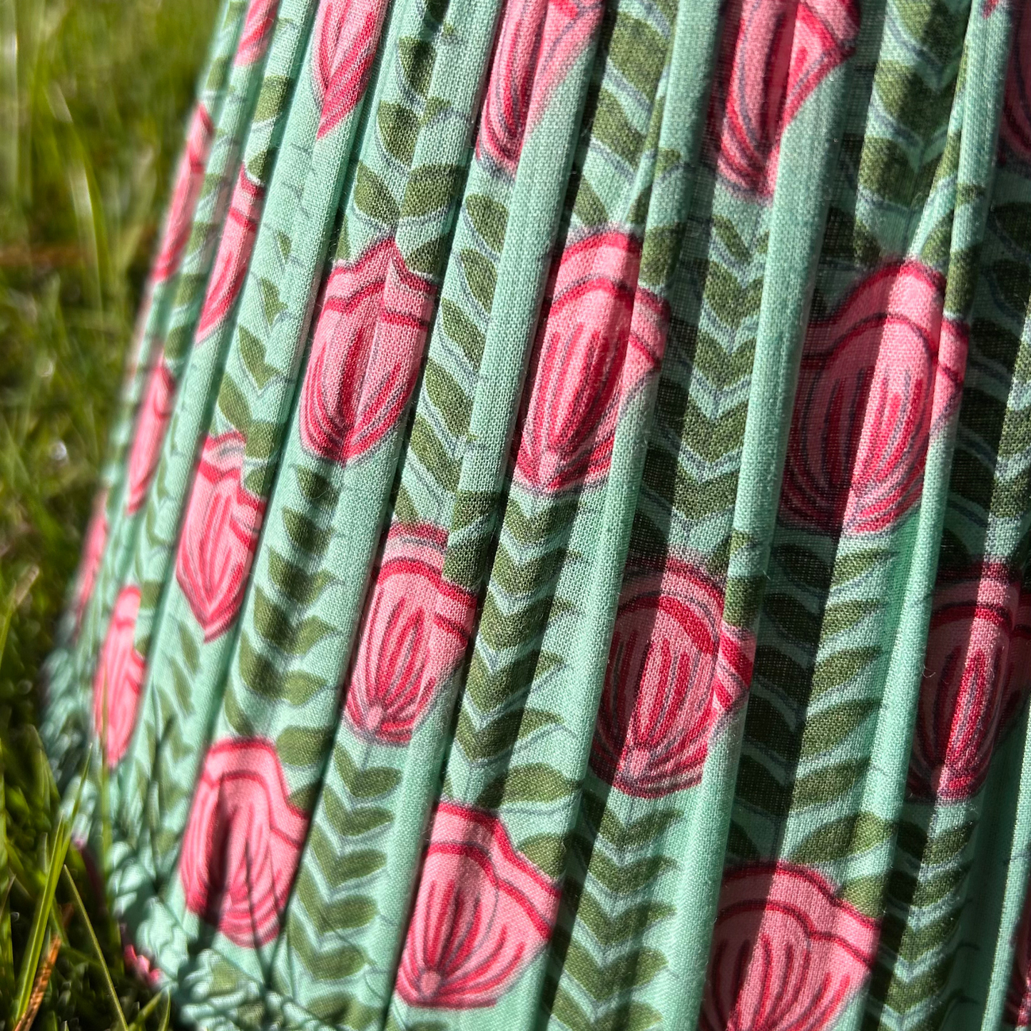 Hand Block Printed Fabric Lampshade - Green, Pink