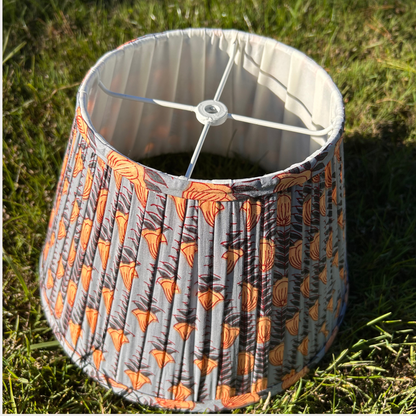 Hand Block Printed Fabric Lampshade - Soft Gray, Mustard