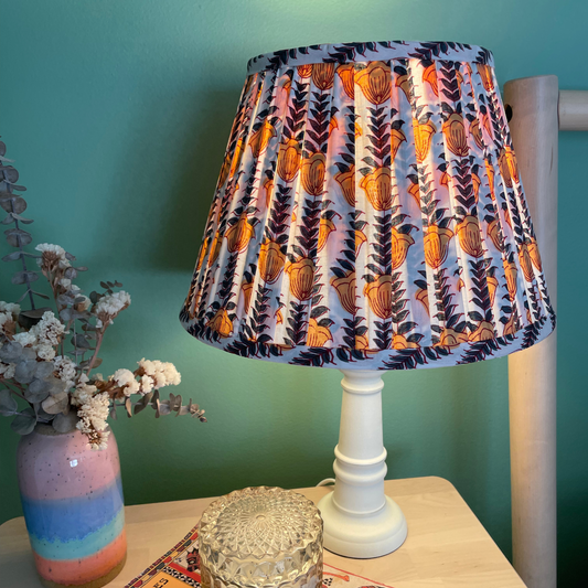 Hand Block Printed Fabric Lampshade - White, Mustard