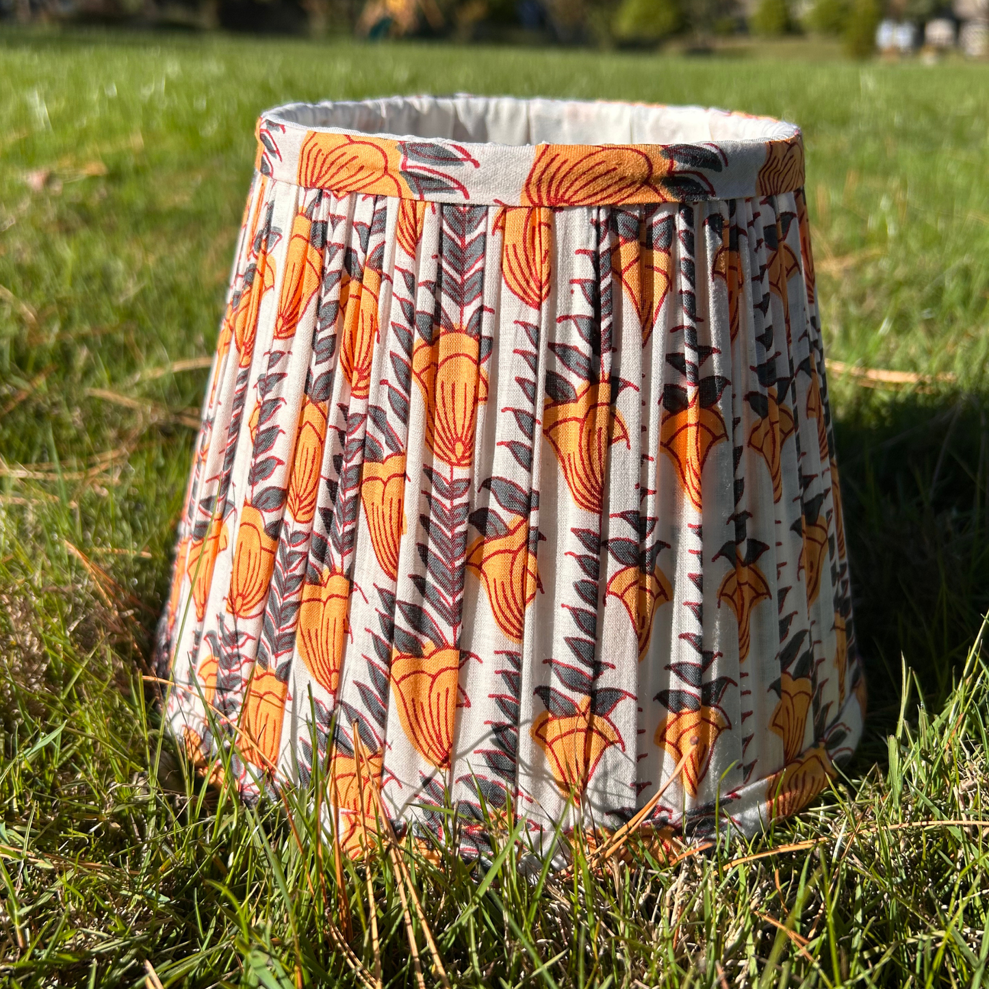 Hand Block Printed Fabric Lampshade - White, Mustard