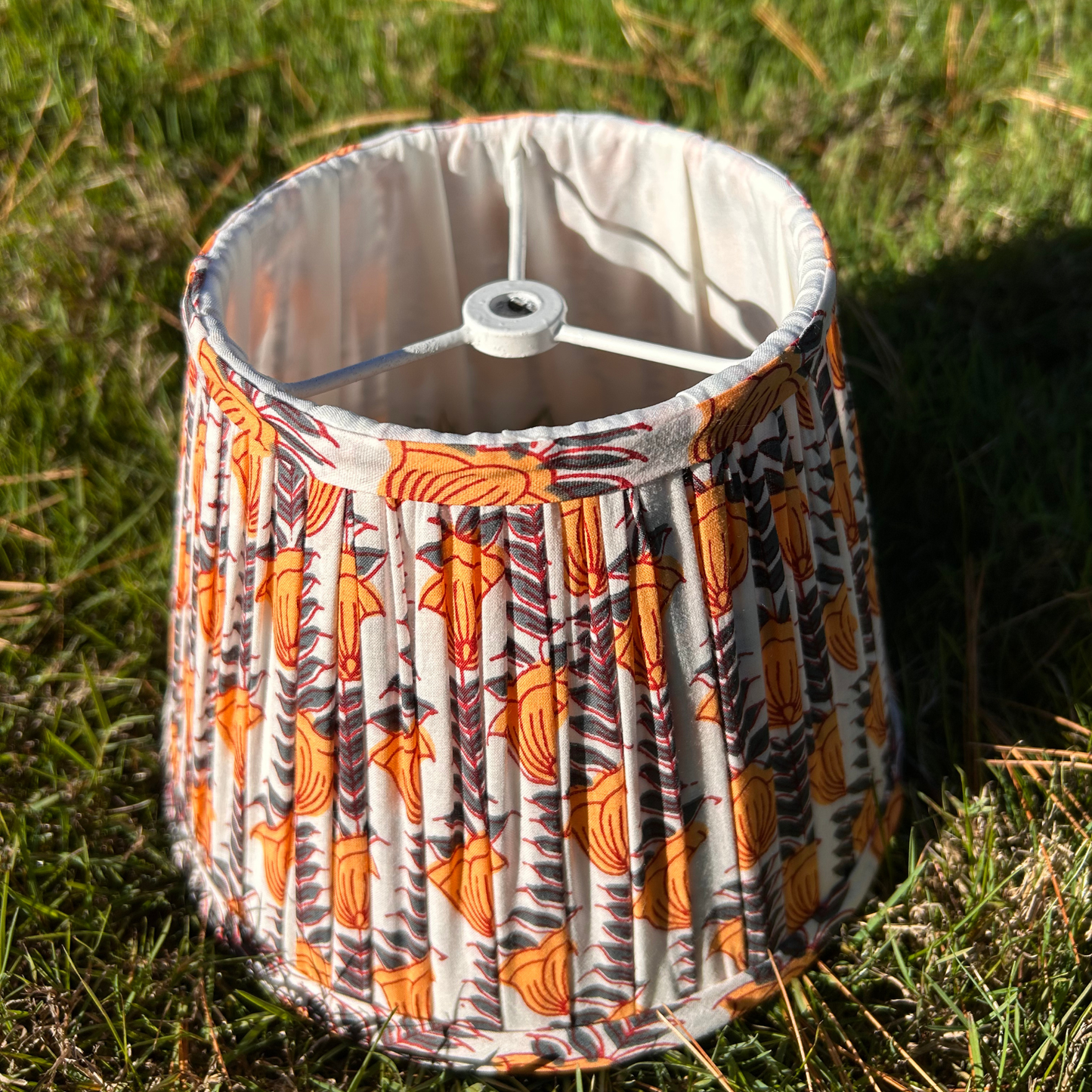 Hand Block Printed Fabric Lampshade - White, Mustard