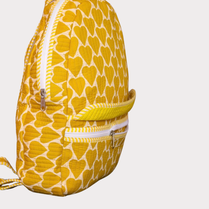 Hand Printed Backpack - Yellow Hearts