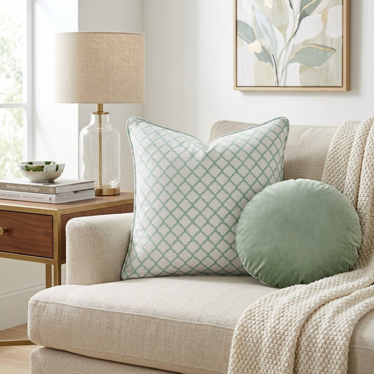 Jaali - Hand Block Printed Linen Pillow Cover (Jade Green)