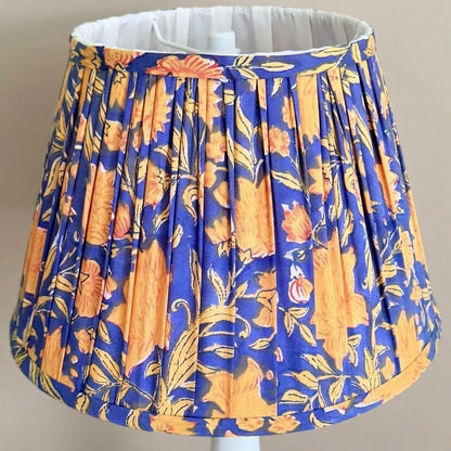 Hand Block Printed Fabric Lampshade - Anaya (Indigo, Yellow)