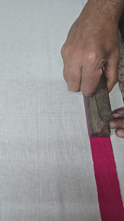 Khaab - Hand Block Printed Linen Table Runner (Blue, Green and Pink)