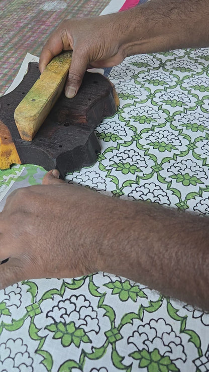 Khaab - Hand Block Printed Linen Table Runner (Blue, Green and Pink)